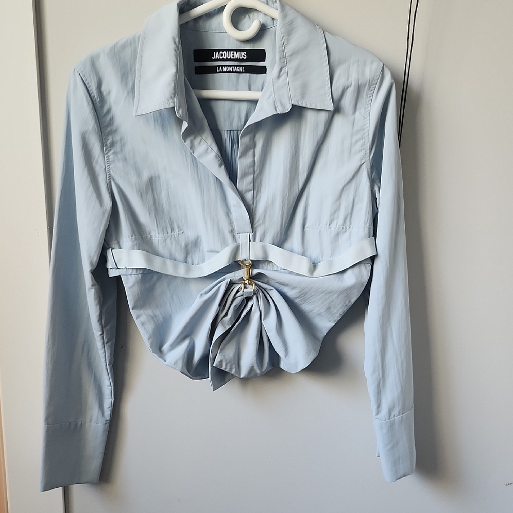 Jacquemus Sky Blue Button-Down Shirt with Knot Detail